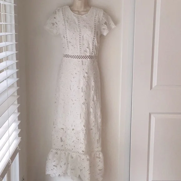 NY Collection Elegant White Lace Evening Gown size S - Picture 4 of 12